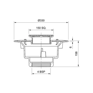 Frost Floor drain 150mm circular nickel bronze grating with large sump body and threaded outlet size 4" BSP