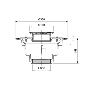 Frost Floor drain 150mm circular stainless steel grating with large sump body and threaded outlet size 4" BSP