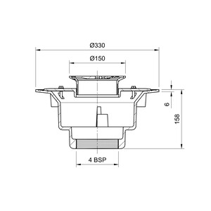 Frost Floor drain 150mm circular stainless steel grating with large sump body and threaded outlet size 4" BSP