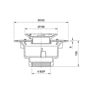 Frost Floor drain 200mm circular ductile iron grating with large sump body and threaded outlet size 4" BSP
