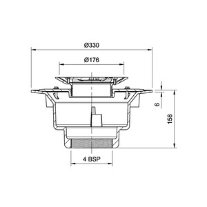 Frost Floor drain 178mm circular nickel bronze grating for vinyl floors with large sump body and threaded outlet size 4" BSP