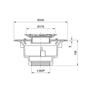 Frost Floor drain 178mm circular stainless steel grating for vinyl floors with large sump body and threaded outlet size 4" BSP