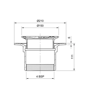 Frost Floor drain 150mm circular stainless steel grating with small sump body and threaded outlet size 4" BSP