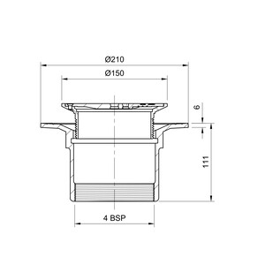 Frost Floor drain 150mm circular stainless steel grating with small sump body and threaded outlet size 4" BSP