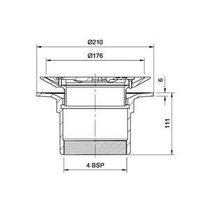 Frost Floor drain 178mm circular nickel bronze grating for vinyl floors with small sump body and threaded outlet size 4" BSP