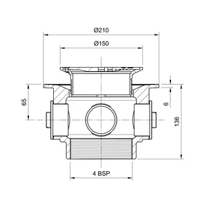 Frost Floor drain 150mm circular nickel bronze grating and medium sump body with side inlets and threaded outlet size 4" BSP
