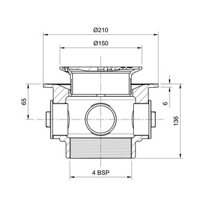 Frost Floor drain 150mm circular nickel bronze grating and medium sump body with side inlets and threaded outlet size 4" BSP
