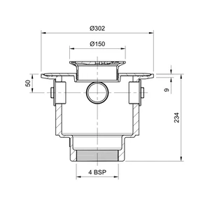Frost Floor drain 150mm circular nickel bronze grating with large deep sump body and threaded outlet size 4" BSP