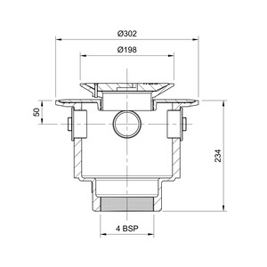 Frost Floor drain 200mm circular ductile iron grating with large deep sump body and threaded outlet size 4" BSP