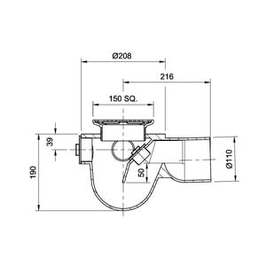 Frost Floor drain 150mm circular nickel bronze grating with medium sump -'P' trap - spigot outlet size 100mm