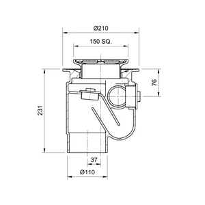 Frost Floor drain 150mm square stainless steel grating 3mm slots with medium sump -'S' trap - spigot outlet size 100mm
