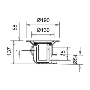 Frost Shower drain assembly trapped with clamp for vinyl floors, fixed grating 130mm round small sump body cast iron horizontal 50mm outlet