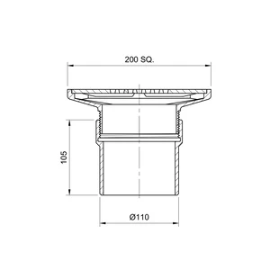Frost floor drain 200mm square stainless steel grating with direct connection spigot outlet,100mm