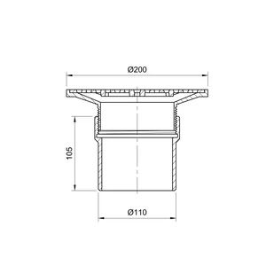 Frost floor drain 200mm circular stainless steel grating with direct connection spigot outlet, 100mm