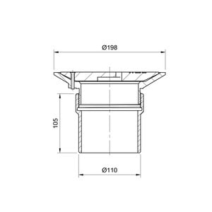 Frost floor drain 200mm circular ductile iron grating with direct connection spigot outlet, 100mm