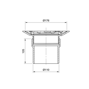 Frost floor drain 178mm circular stainless steel grating for vinyl floors with direct connection spigot outlet, 100mm