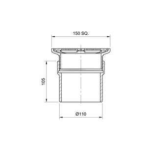 Frost floor drain 150mm Slimline Heel Proof stainless steel grating with direct connection spigot outlet, 100mm
