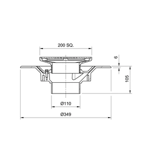 Frost Floor drain 200mm square stainless steel grating with medium sump body - spigot outlet size 100mm