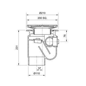 Frost Floor drain 200mm square nickel bronze grating with medium sump -'S' trap - spigot outlet size 100mm