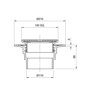 Frost 150mm square stainless steel double sealed rodding eye with small sump and spigot outlet, 100mm
