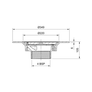 Frost Aluminium Cold Roof drain assembly - aluminium grating, fixed 240mm circular, medium sump body with clamp, vertical threaded outlet 4" BSP
