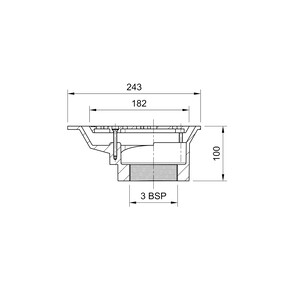 Frost Aluminium Balcony outlet, aluminium grating and clamping ring, small sump body, vertical threaded outlet 3" BSP