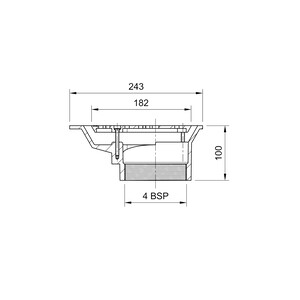 Frost Aluminium Balcony outlet, aluminium grating and clamping ring, small sump body, vertical threaded outlet 4" BSP