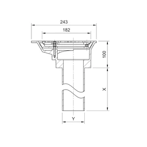 Frost Aluminium Balcony outlet, aluminium grating and clamping ring, small sump body, vertical 200mm spigot outlet 75mm dia