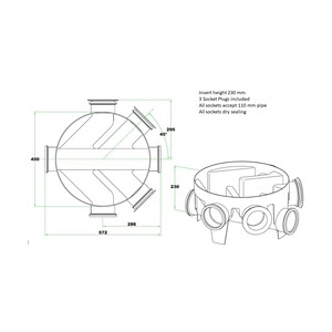 450mm Inspection Chamber Base 110mm Inlet for installation up to 1.2m - New