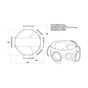 450mm Inspection Chamber Base 160mm Channel 2 x 160mm Inlets & 2 x 110mm Inlets, for installation up to 1.2m - New