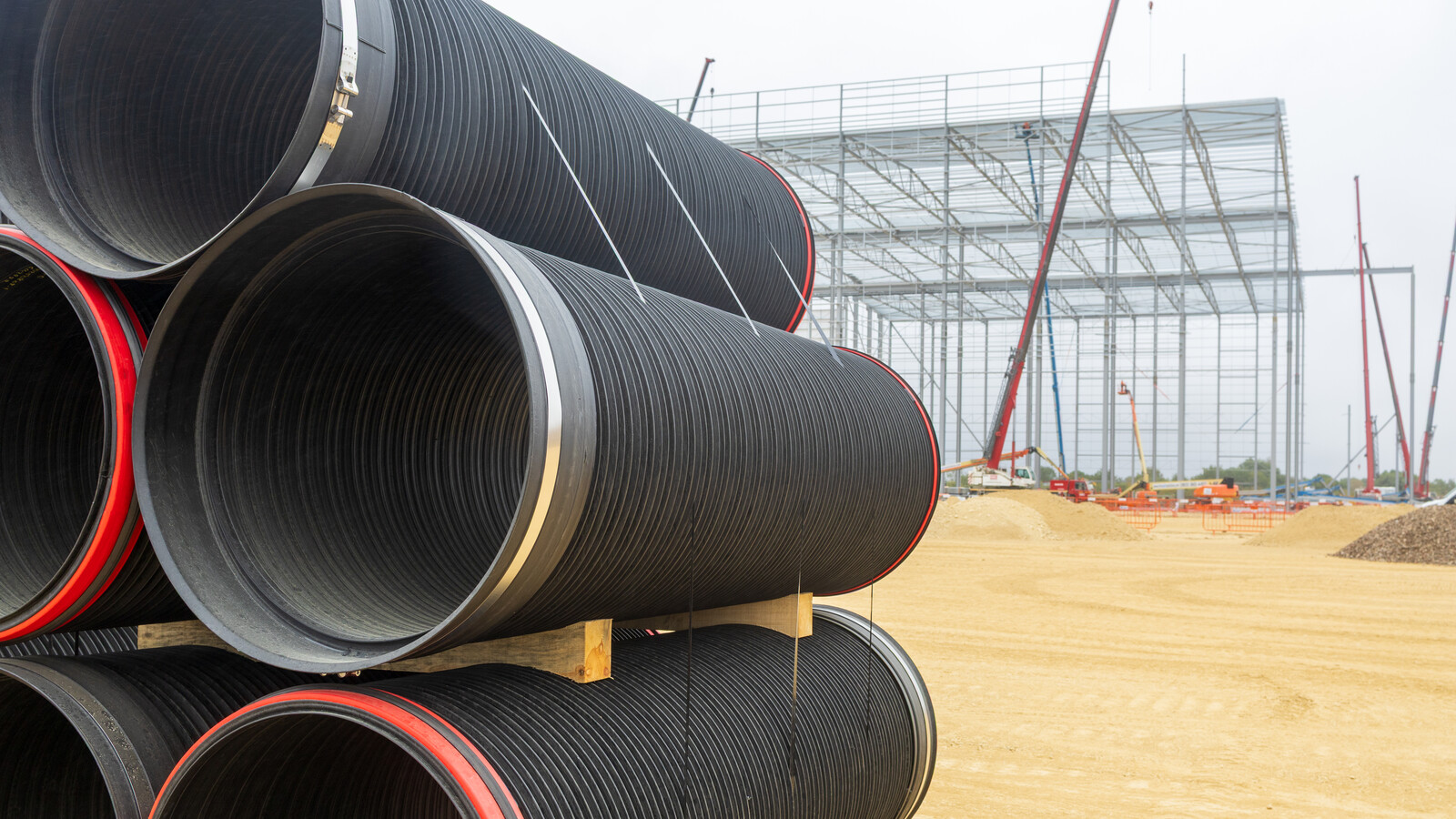 Close up of Aquaspira pipes at Doncaster warehouse project