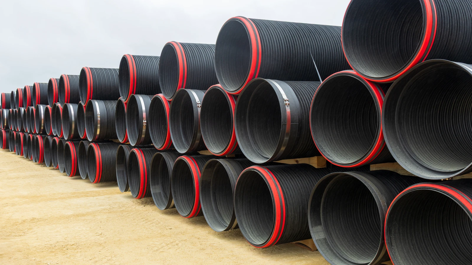 Large quantity of Aquaspira pipes awaiting installation at McCoy Contractors Doncaster project