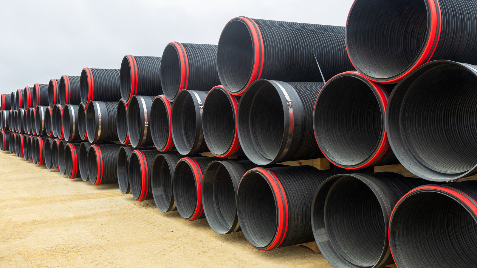 Large quantity of Aquaspira pipes awaiting installation at McCoy Contractors Doncaster project