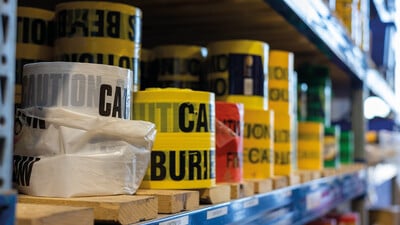 Underground warning tape to protect service pipes from damage 