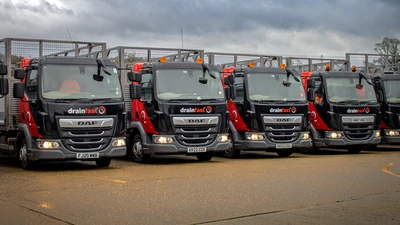 Drainfast fleet of trucks colour five DAF LF trucks