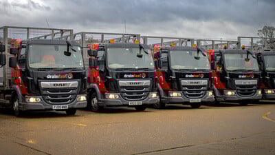 Drainfast fleet of trucks colour five DAF LF trucks