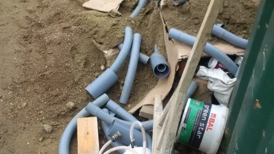 Messy building site buried materials 