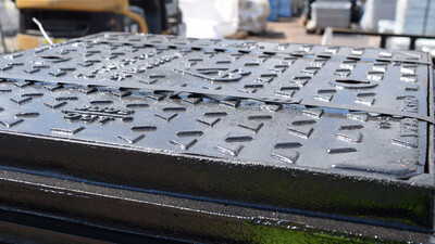 A manhole cover and frame.