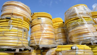 yellow gas pipe and ducting pipes in coils