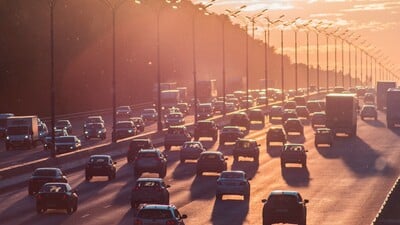 heavy traffic on road causing pollution