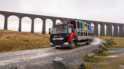 Drainfast Delivery Truck In front of the Ribblehead Viaduct with Yorkshire Landscape behind