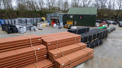 Drainfast Doncaster Depot Drone Photo of Builders Merchant with Civils and Drainage Stock in Yorkshire