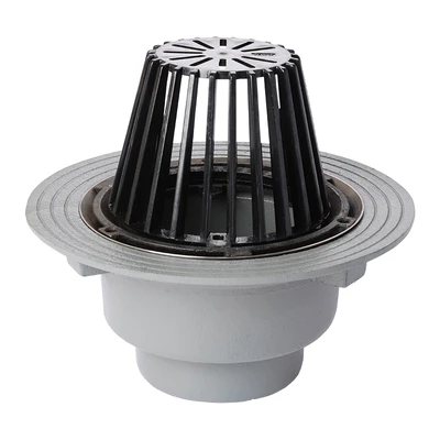 Frost Cold Roof drain assembly - fixed dome 220mm circular, large sump body with clamp, vertical threaded outlet 6" BSP