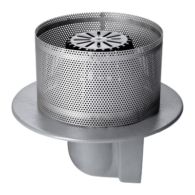 Frost Inverted Roof drain assembly - fixed dome 220mm and 150mm gravel guard, medium sump body with clamp, horizontal threaded outlet 4" BSP