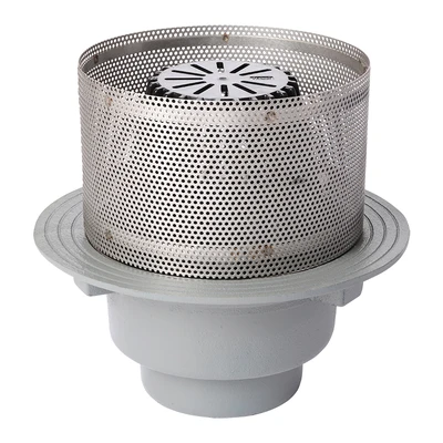 Frost Inverted Roof drain assembly - fixed dome 220mm and 150mm gravel guard, large sump body with clamp, vertical threaded outlet 4" BSP