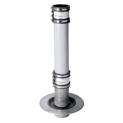 Frost Planter drain, clamp stainless steel gravel guard, 2 fast fit couplings and pvc stand pipe, medium sump body cast iron body, 4" BSP outlet