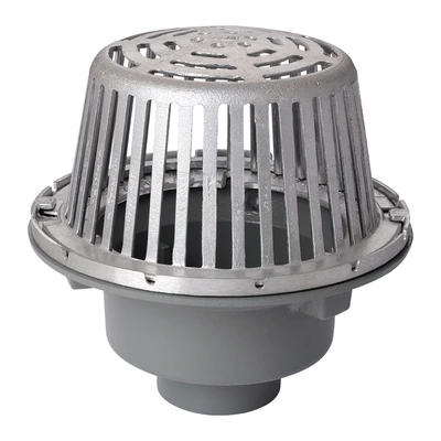 Frost Cold Roof drain assembly - cast aluminium dome 310mm, large sump body with clamp, vertical spigot outlet 110mm
