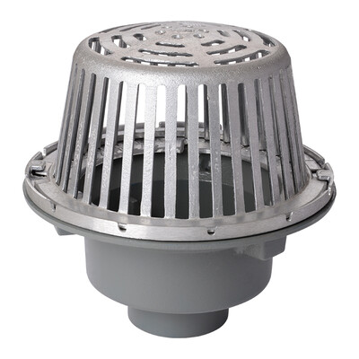 Frost Cold Roof drain assembly - cast aluminium dome 310mm, large sump body with clamp, vertical spigot outlet 110mm