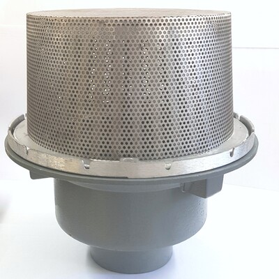 Frost large planting area drain, complete with cast aluminium dome covered with stainless steel mesh screen. 160mm Spigot Outlet