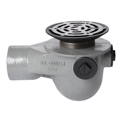 Frost Floor drain 200mm circular ductile iron grating with medium sump -'P' trap - spigot outlet size 100mm